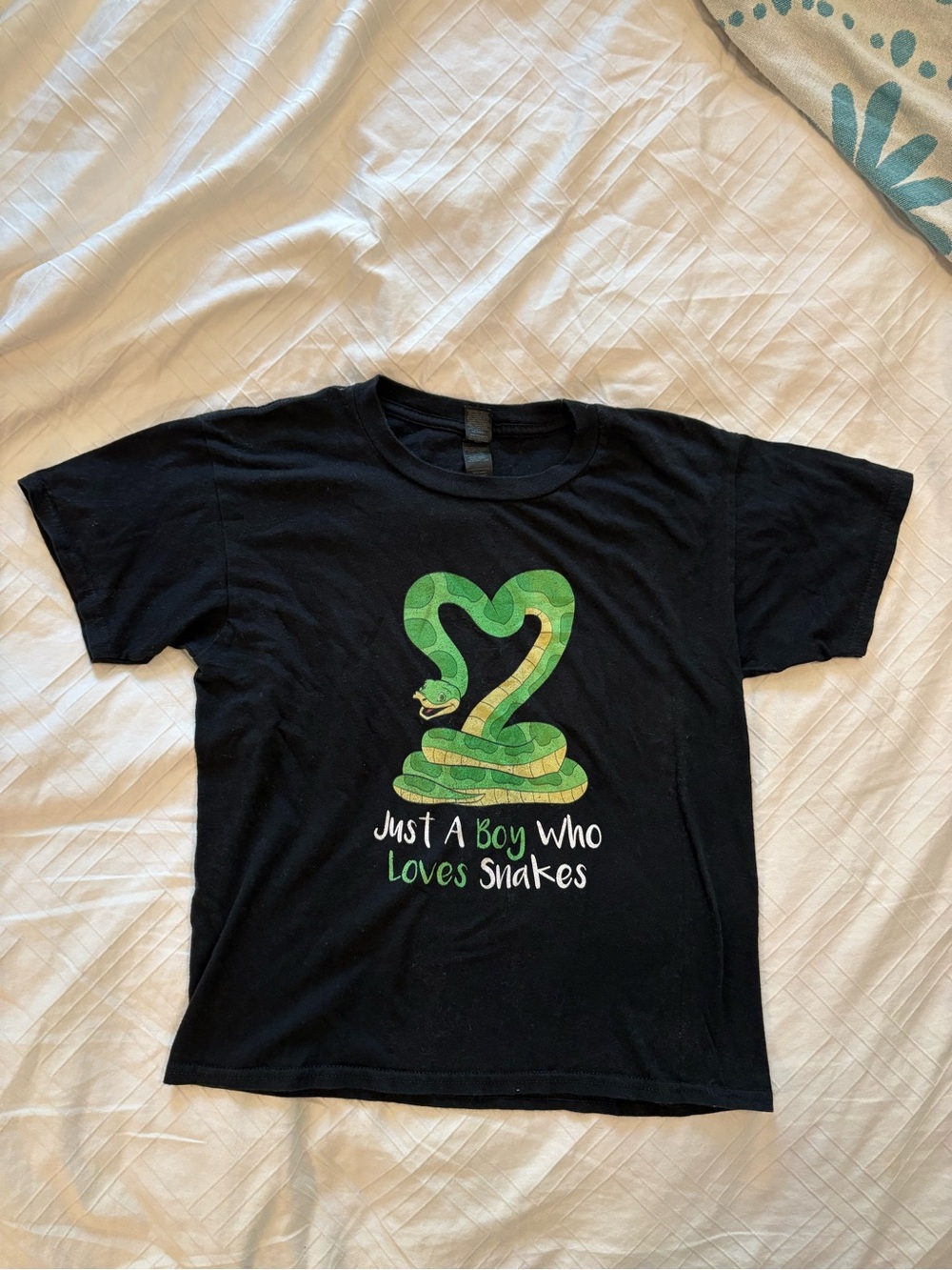 Gildan Black Tee with Green Snake Heart Graphic